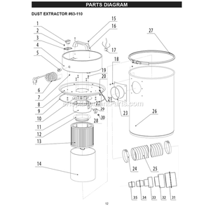Page A Diagram and Parts List for 63-110  Rikon Dust Collector