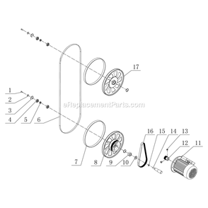 Motor And Drive Wheel Assembly Diagram and Parts List for 10-353  Rikon Band Saw