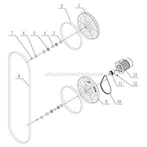 Motor And Drive Wheel Assembly Diagram and Parts List for 10-342  Rikon Band Saw