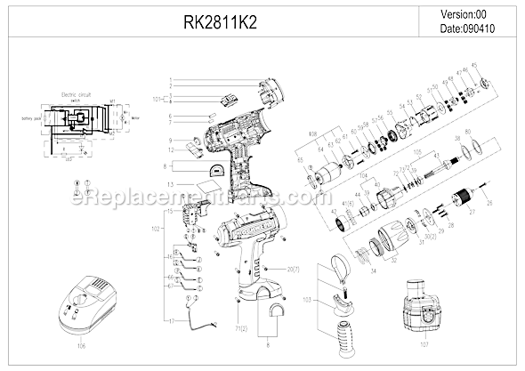 Page A Diagram and Parts List for RK2811K2  Rockwell Cordless Drill