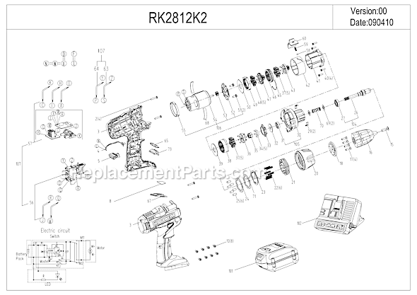 Page A Diagram and Parts List for RK2812K2  Rockwell Cordless Drill
