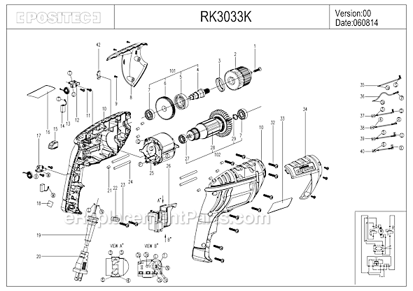 Page A Diagram and Parts List for RK3033K  Rockwell Electric Drill