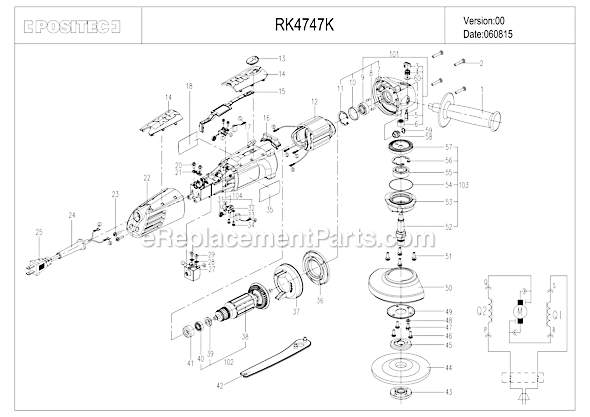 Page A Diagram and Parts List for RK4747K  Rockwell Angle Grinder