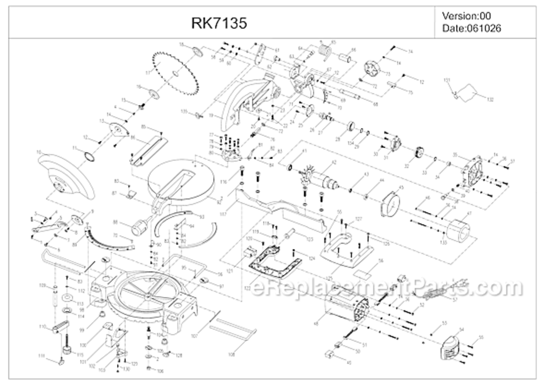 Page A Diagram and Parts List for RK7135  Rockwell Miter Saw