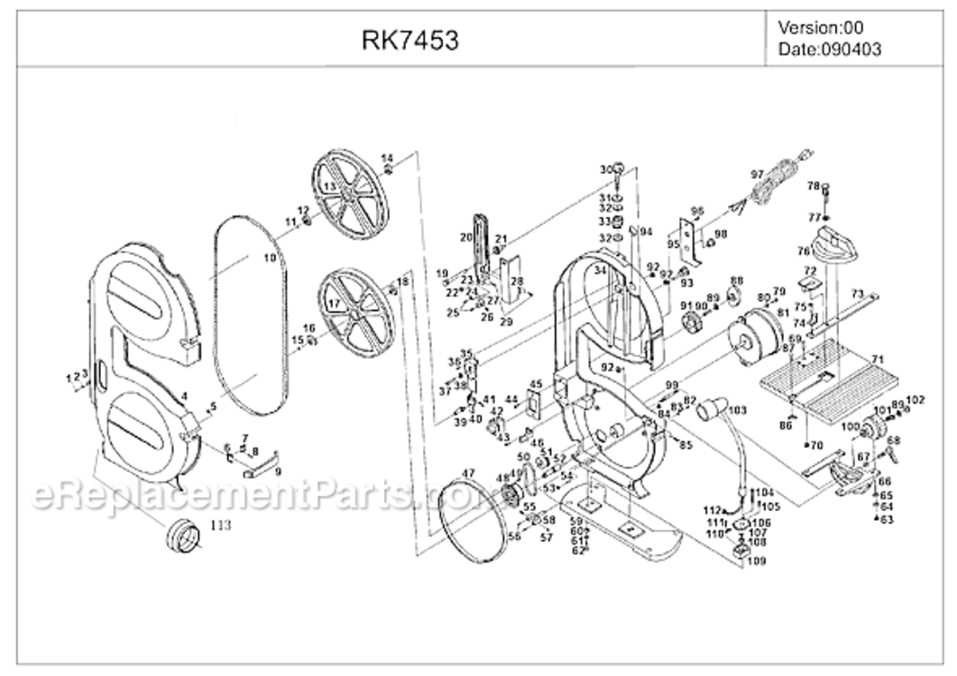 Page A Diagram and Parts List for RK7453  Rockwell Band Saw