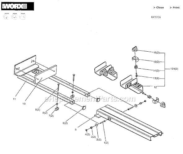 Page A Diagram and Parts List for RK9206  Rockwell Sawhorse