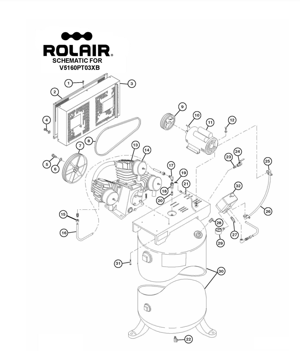 Page 1 Diagram and Parts List for V5160PT03XB  Rolair Compressor