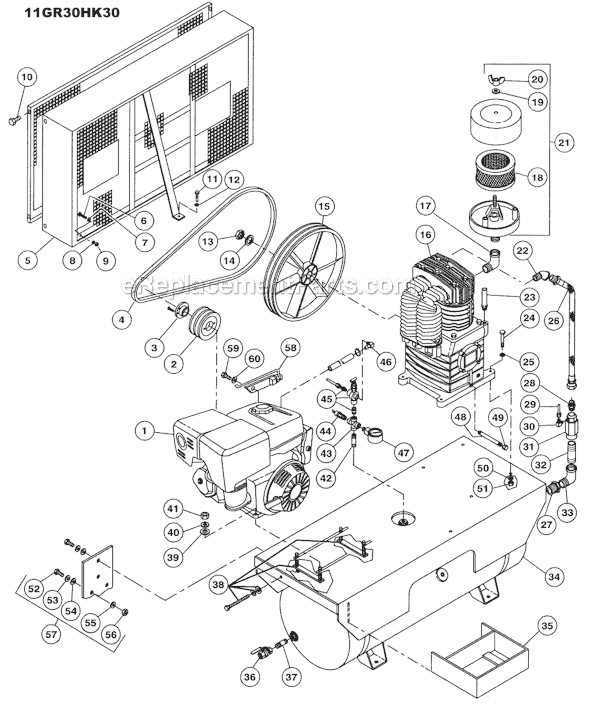 Page A Diagram and Parts List for 11GR30HK30  Rolair Compressor