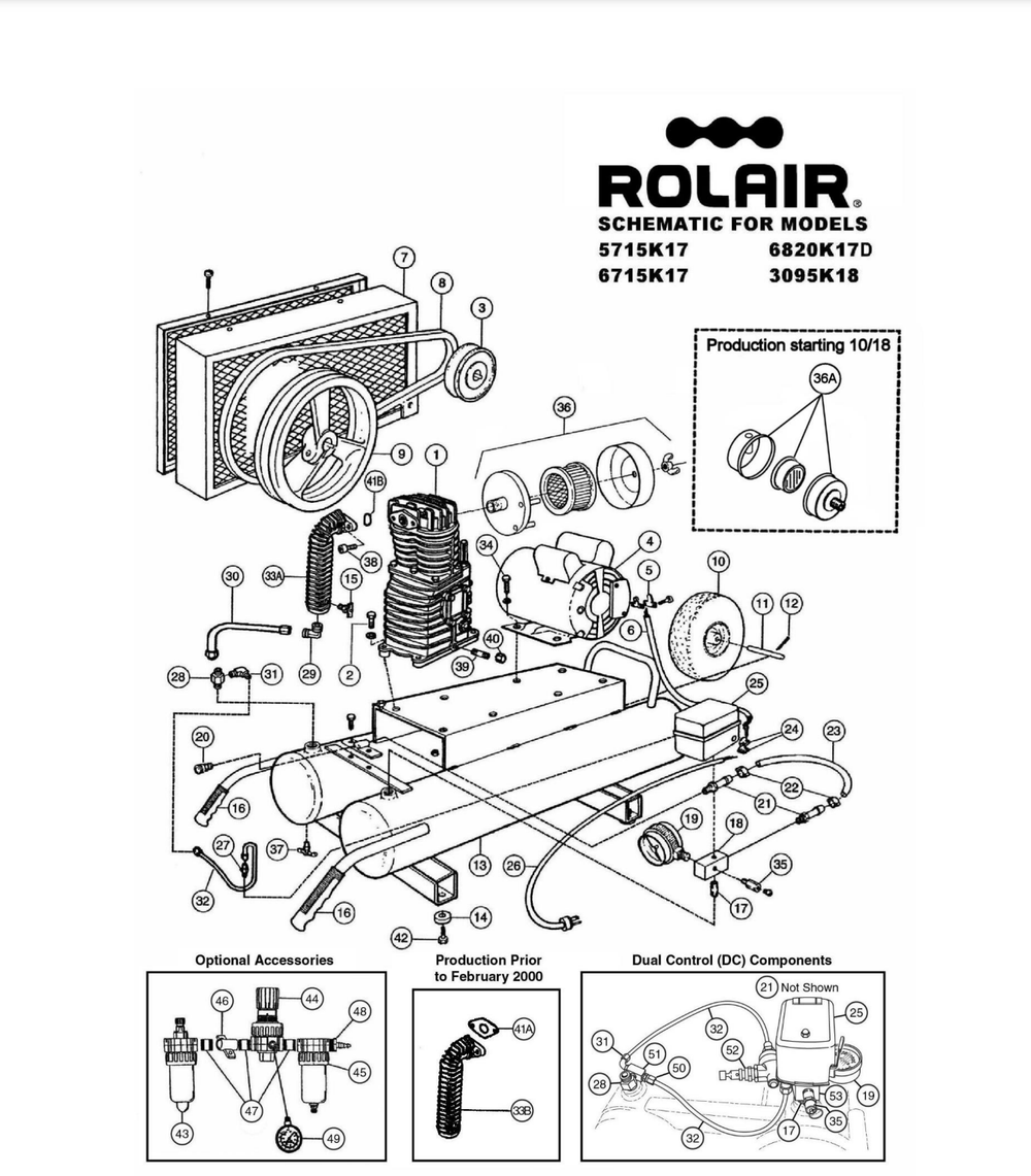 Page 1 Diagram and Parts List for 6820K17D  Rolair Compressor