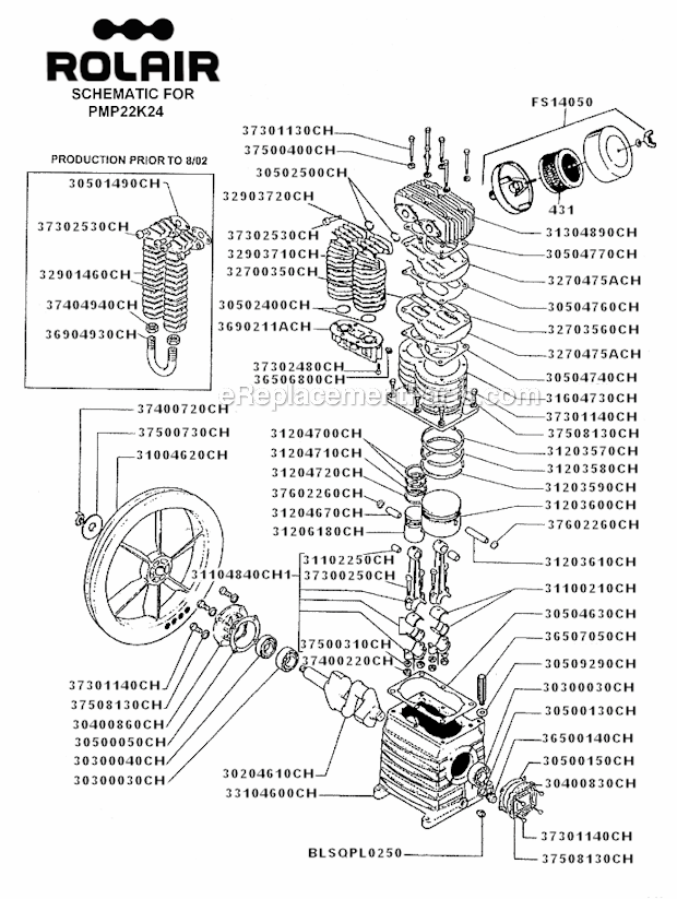 Page A Diagram and Parts List for V3160K24  Rolair Compressor