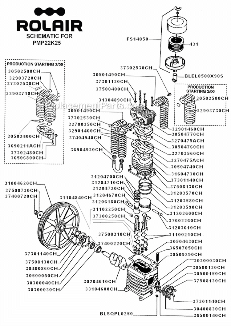 Page A Diagram and Parts List for V5180K25X  Rolair Compressor