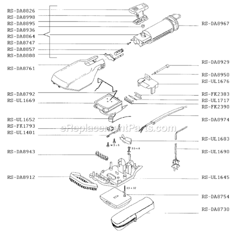 Page A Diagram and Parts List for DA55  Rowenta Steamer