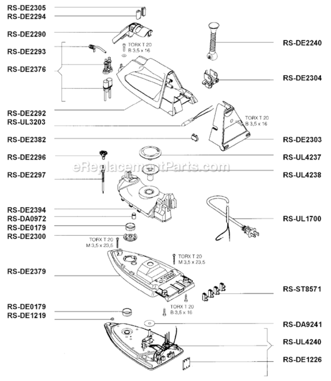 Page A Diagram and Parts List for DE010  Rowenta Iron