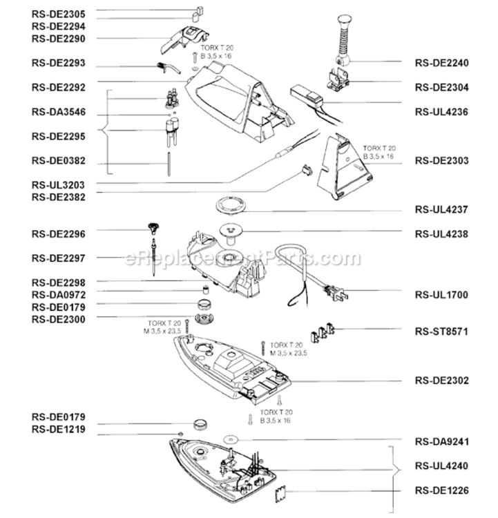 Page A Diagram and Parts List for DE02  Rowenta Iron