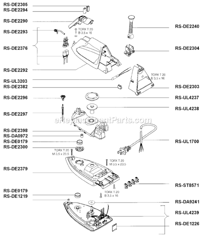 Page A Diagram and Parts List for DE071  Rowenta Iron