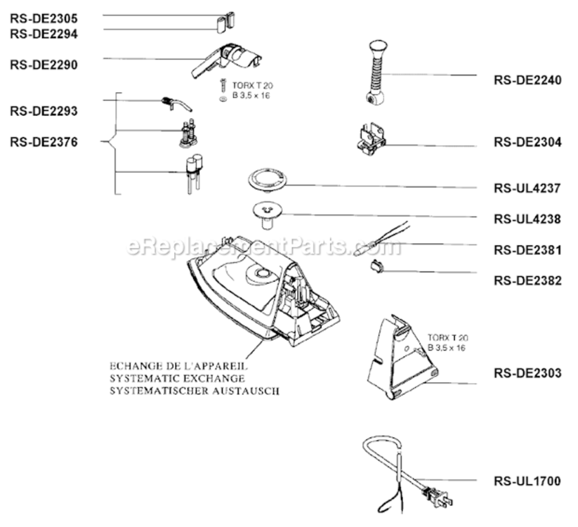 Page A Diagram and Parts List for DE091  Rowenta Iron