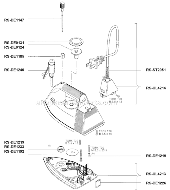 Page A Diagram and Parts List for DE181  Rowenta Iron