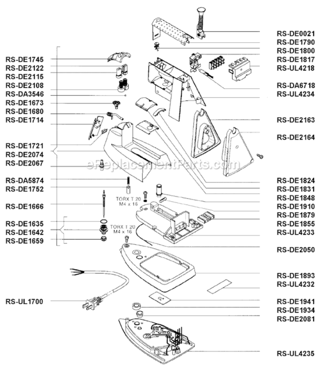 Page A Diagram and Parts List for DE262  Rowenta Iron