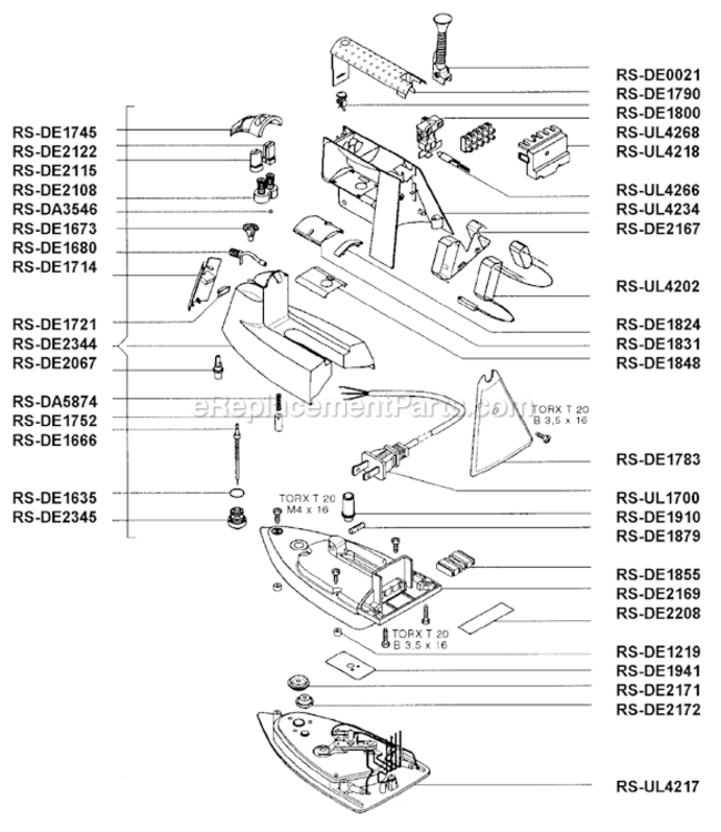 Page A Diagram and Parts List for DE283  Rowenta Iron