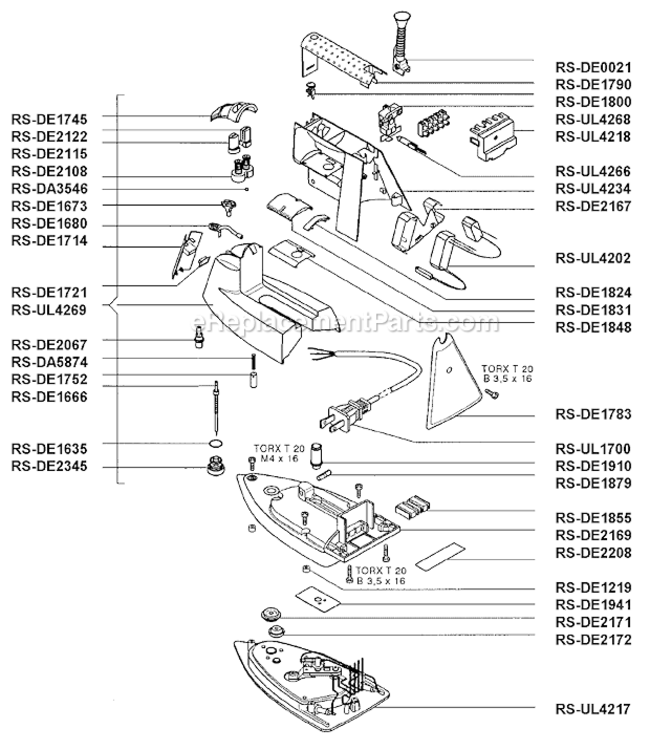 Page A Diagram and Parts List for DE284  Rowenta Iron