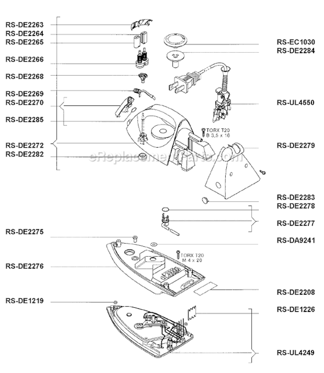 Page A Diagram and Parts List for DE312  Rowenta Iron