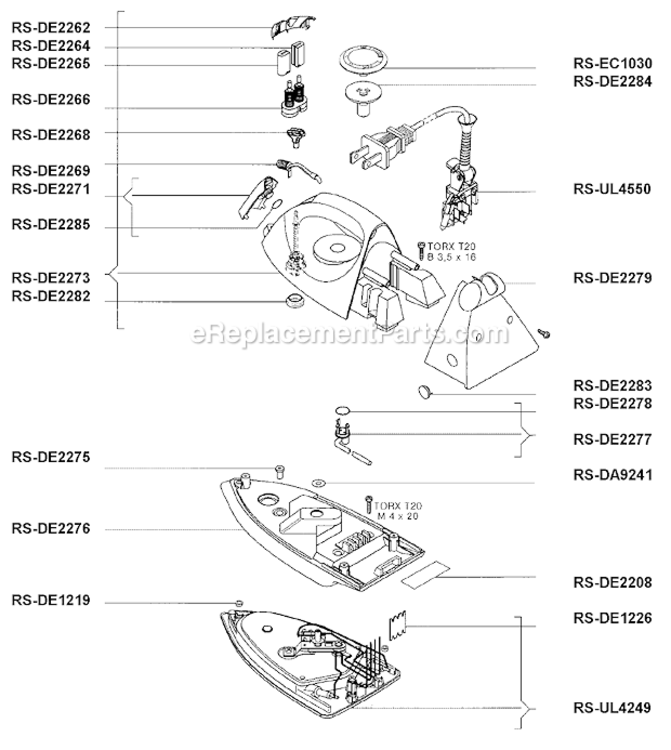 Page A Diagram and Parts List for DE322  Rowenta Iron