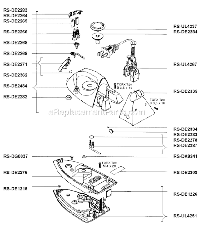 Page A Diagram and Parts List for DE333B  Rowenta Iron