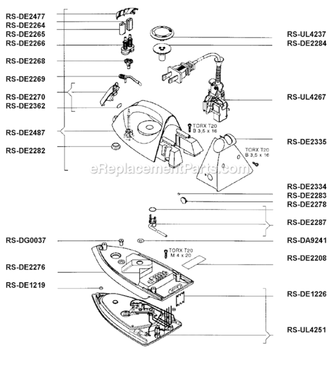 Page A Diagram and Parts List for DE334B  Rowenta Iron