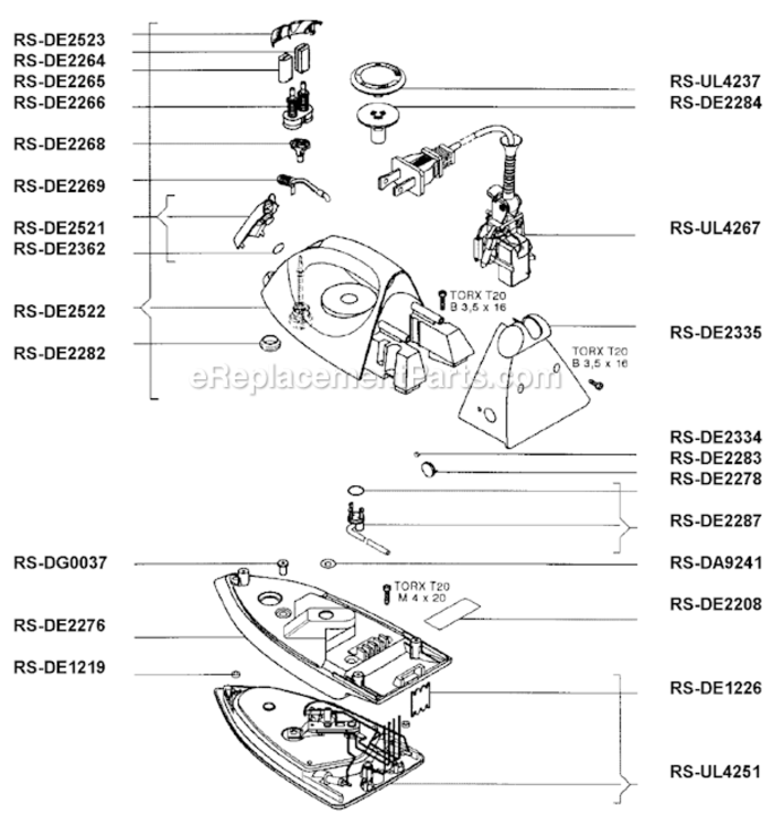 Page A Diagram and Parts List for DE335  Rowenta Iron