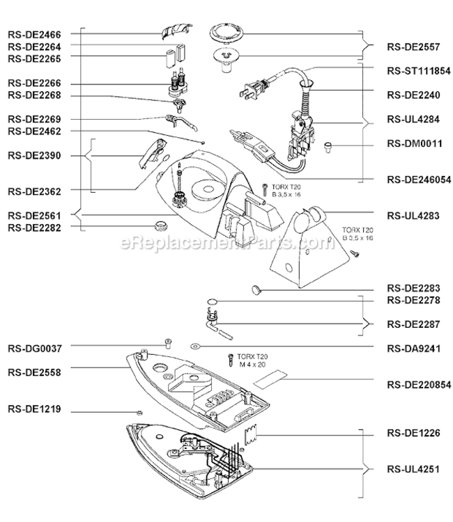 Page A Diagram and Parts List for DE336D  Rowenta Iron