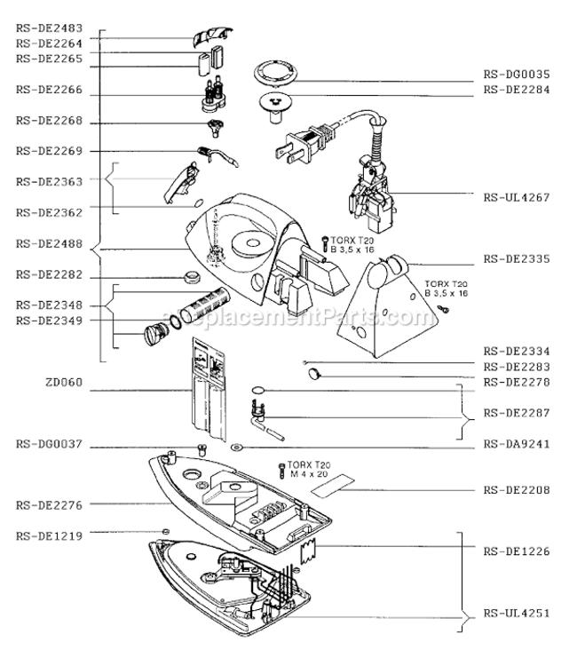 Page A Diagram and Parts List for DE353B  Rowenta Iron