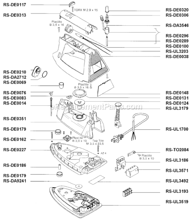 Page A Diagram and Parts List for DE431  Rowenta Iron