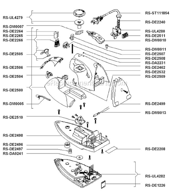 Page A Diagram and Parts List for DE433  Rowenta Iron