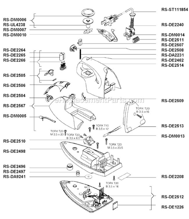 Page A Diagram and Parts List for DE435  Rowenta Iron