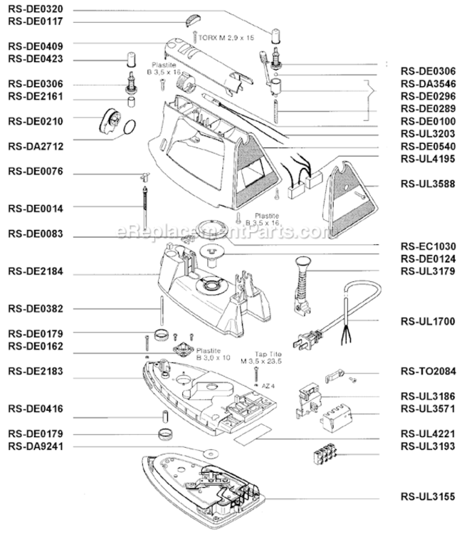 Page A Diagram and Parts List for DE464C  Rowenta Iron