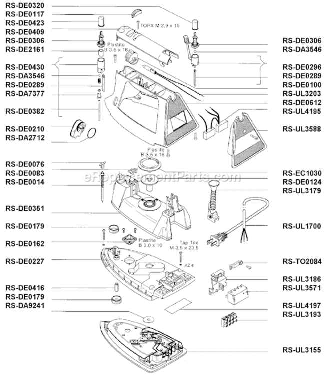 Page A Diagram and Parts List for DE464  Rowenta Iron