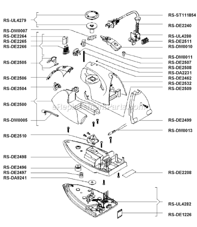Page A Diagram and Parts List for DE493  Rowenta Iron