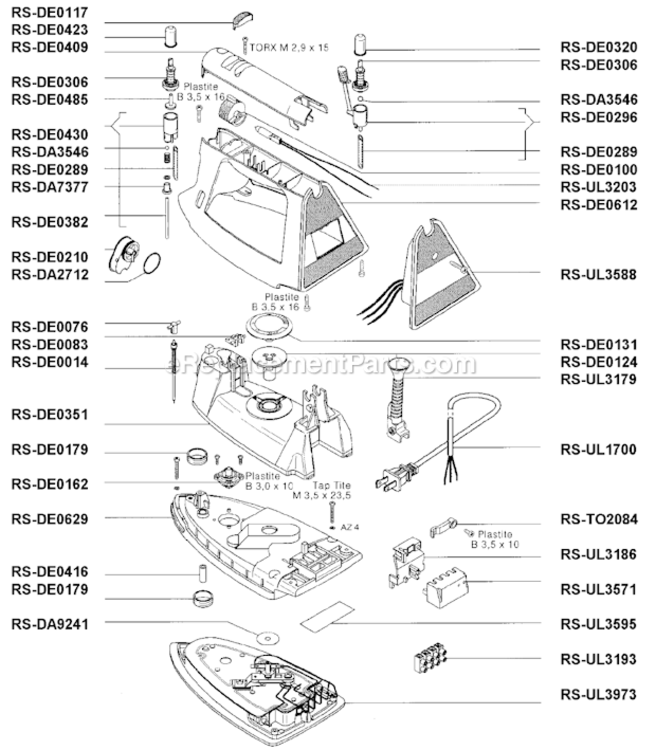 Page A Diagram and Parts List for DE534  Rowenta Iron