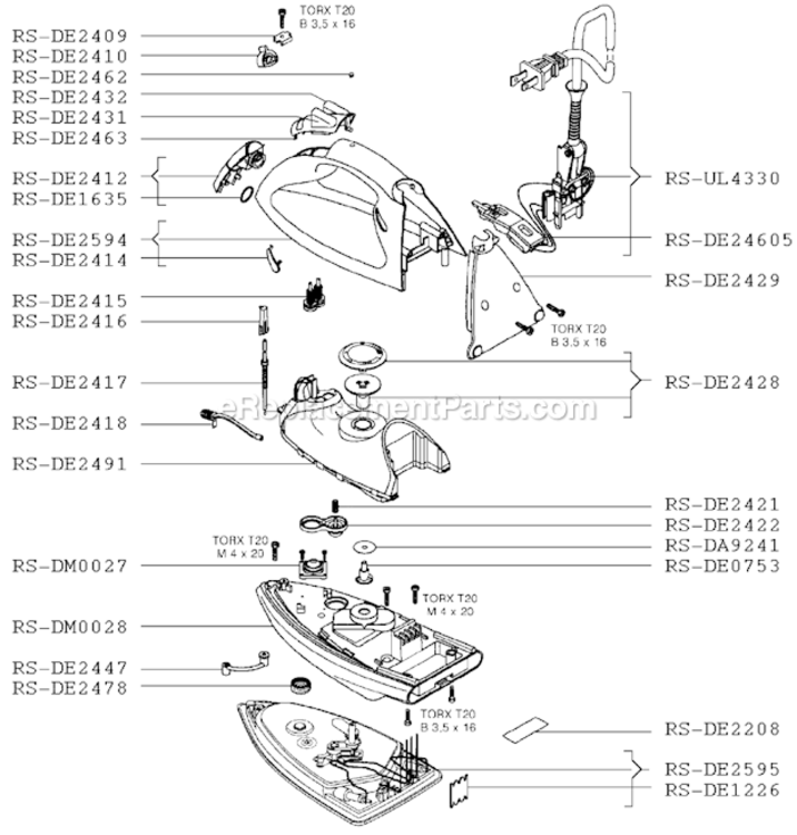 Page A Diagram and Parts List for DE630  Rowenta Iron