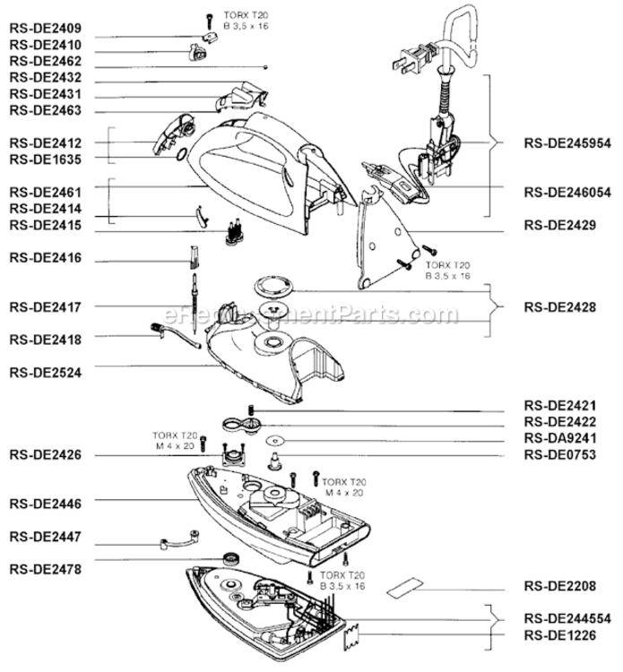 Page A Diagram and Parts List for DE634B  Rowenta Iron