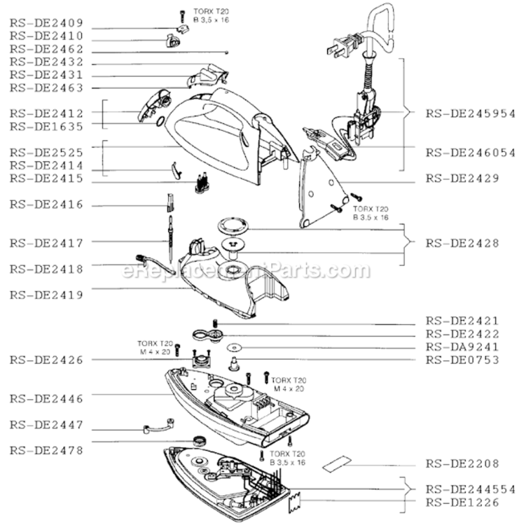 Page A Diagram and Parts List for DE635  Rowenta Iron