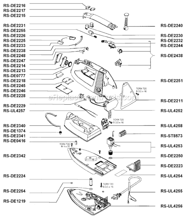 Page A Diagram and Parts List for DE723  Rowenta Iron