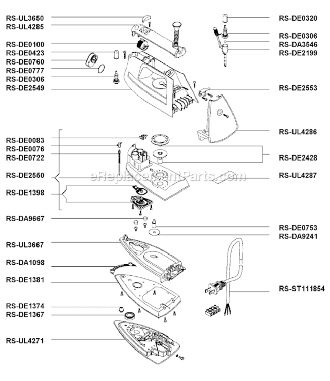 Page A Diagram and Parts List for DE811  Rowenta Iron