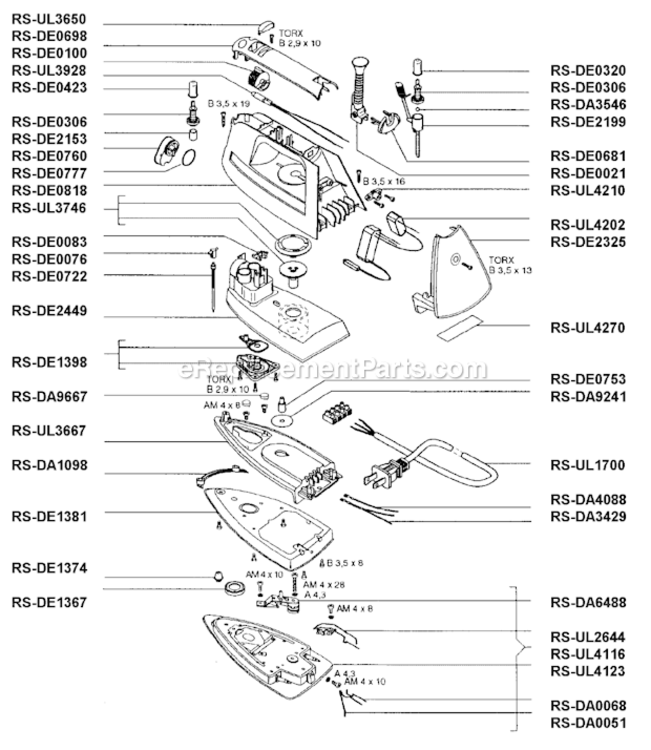 Page A Diagram and Parts List for DE831  Rowenta Iron