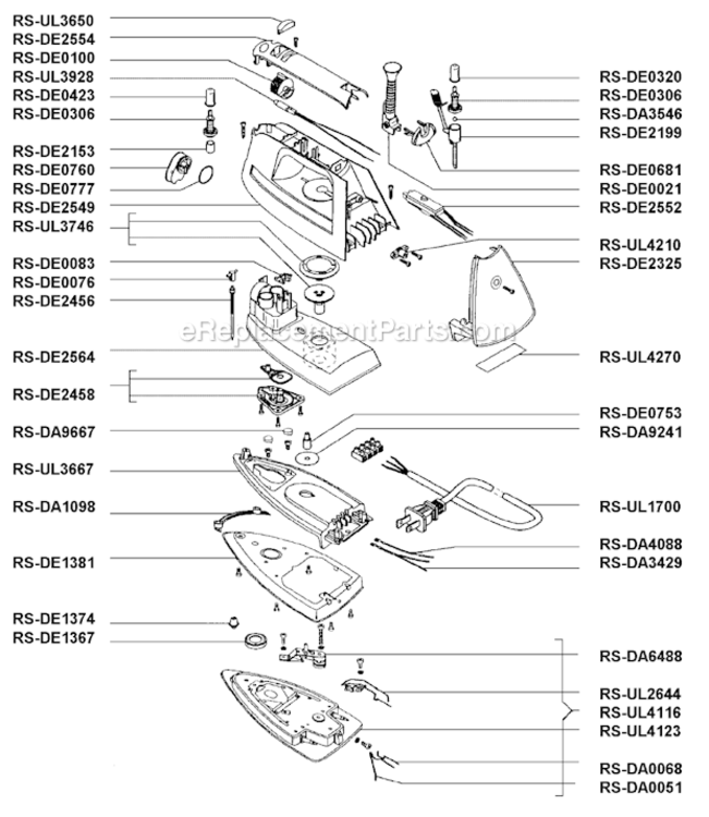 Page A Diagram and Parts List for DE833D  Rowenta Iron