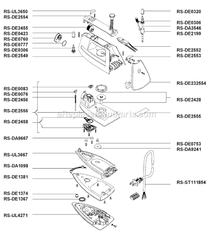 Page A Diagram and Parts List for DE841B  Rowenta Iron