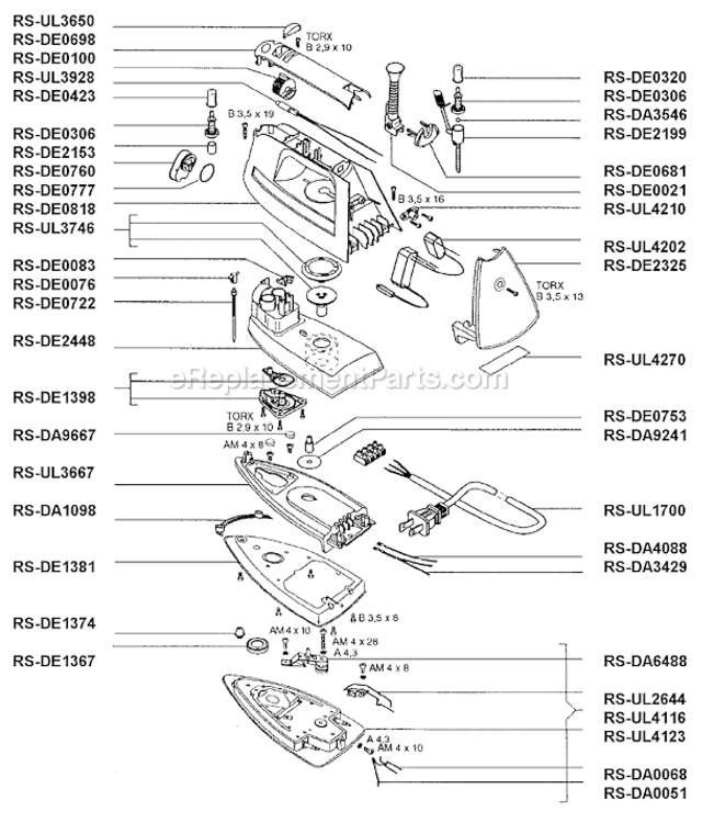 Page A Diagram and Parts List for DE841  Rowenta Iron