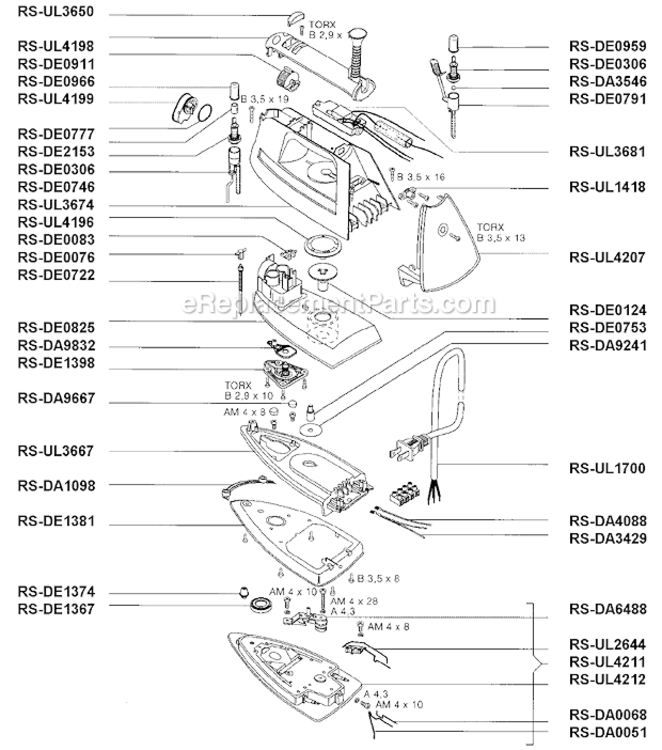 Page A Diagram and Parts List for DE851A  Rowenta Iron