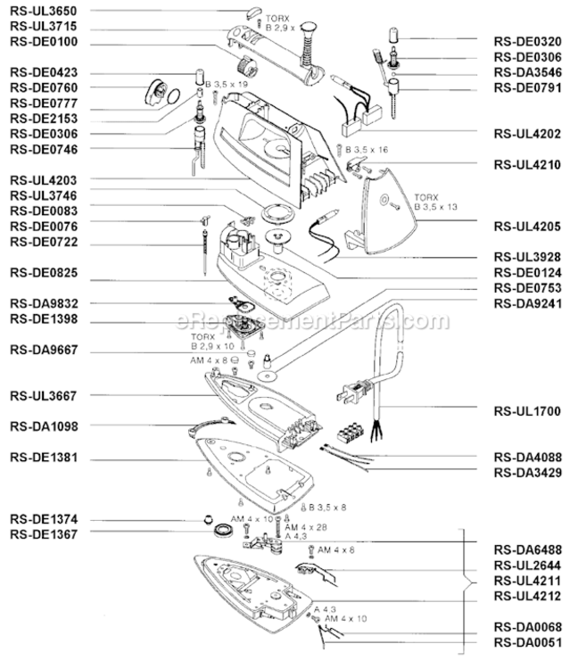 Page A Diagram and Parts List for DE851B  Rowenta Iron