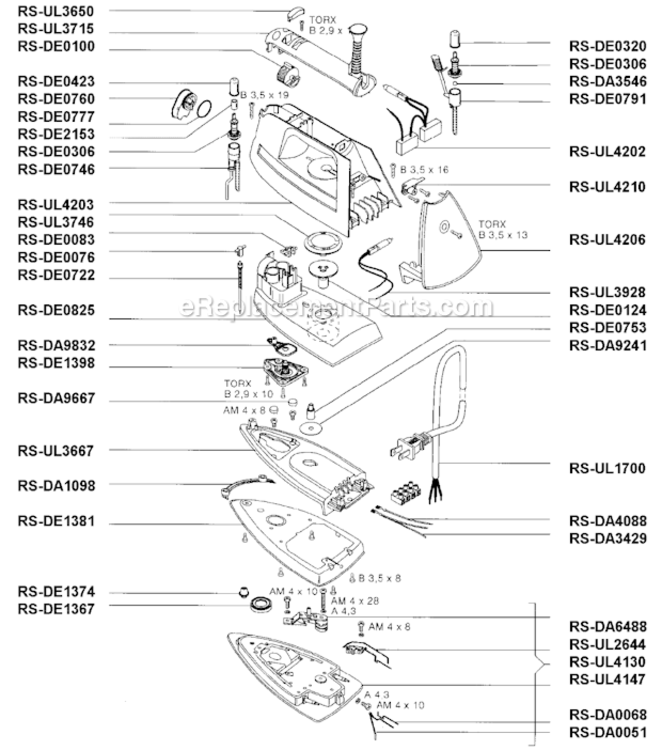 Page A Diagram and Parts List for DE861B  Rowenta Iron